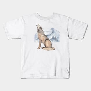 Watercolor Wolf howling Kids T-Shirt